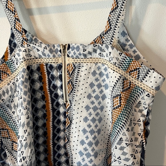 Doe & Rae Shift Multi Pattern Handkerchief Hem Layered Zipper Back Tank Festival - Picture 6 of 7